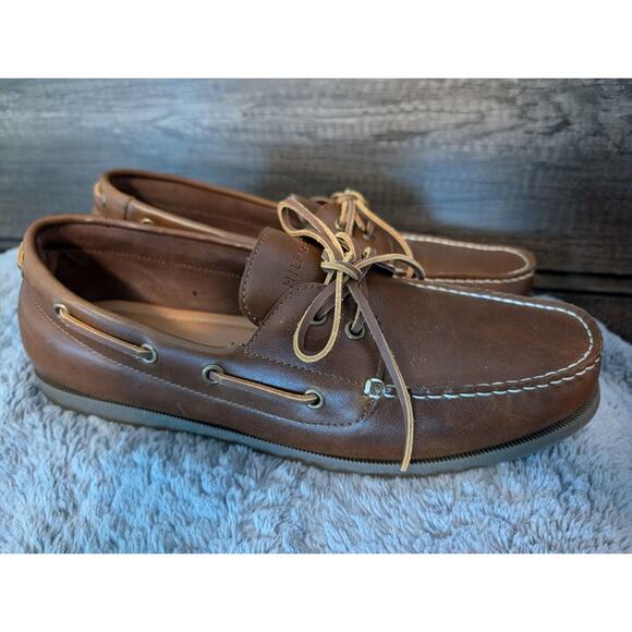 Men's Tommy Hilfiger Tan Brown Leather Loafers Boat Shoes Size US 12 EUC - Picture 6 of 10